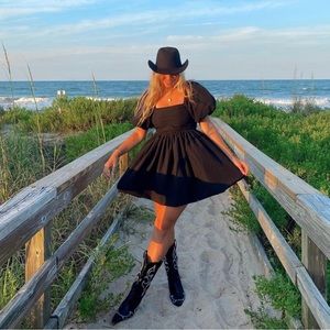 Black Puff Sleeve Mini Dress